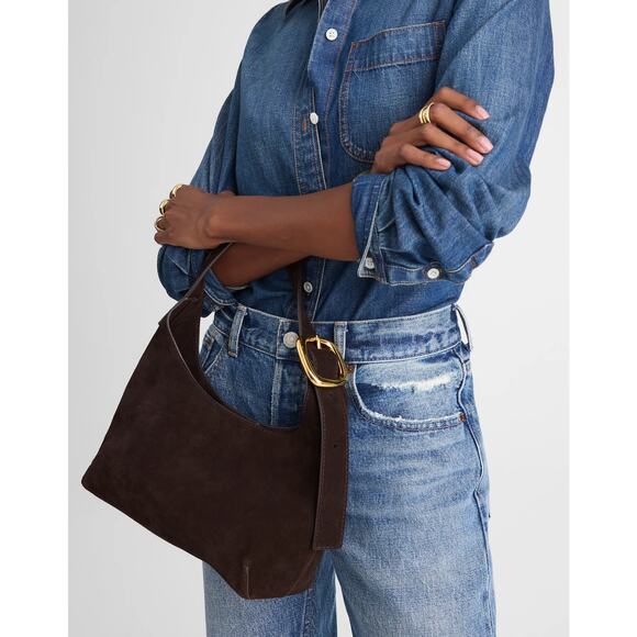 NWT Madewell The Sculptural-Buckle Shoulder Bag Suede Dark Carob Brown - Picture 4 of 4